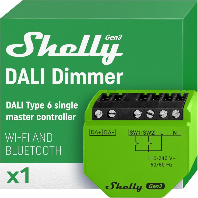 Shelly DALI Dimmer Gen3 WiFi/BT/Matter - Rete di Luci DALI - Master Controller Shelly DALI Dimmer Gen3 WiFi/BT/Matter - Rete di Luci DALI - Master Controller