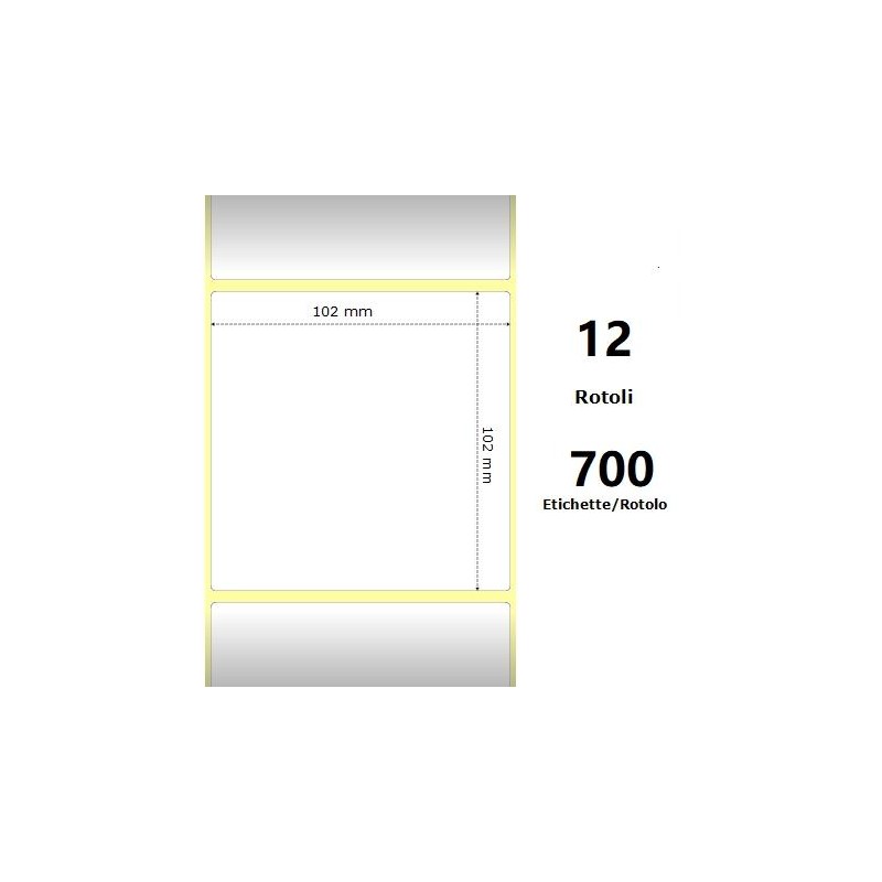 White 102x102mm, 700 Et/Rotolo Z-1000D,4x4x1 Core ,12 Rolls