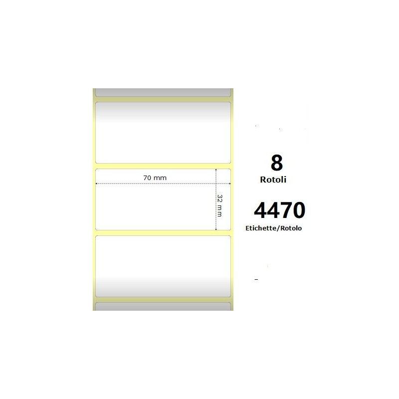White 70x32mm,4470 Et/Rotolo Z-1000D,2.8x1.3x3 Core,8 Rolls White 70x32mm,4470 Et/Rotolo Z-1000D,2.8x1.3x3 Core,8 Rolls