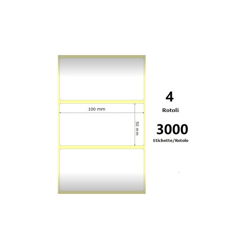 White 100x50mm,3000 Et/Rotolo Z-1000D, 3.9x2x3 Core, 4 Rolls