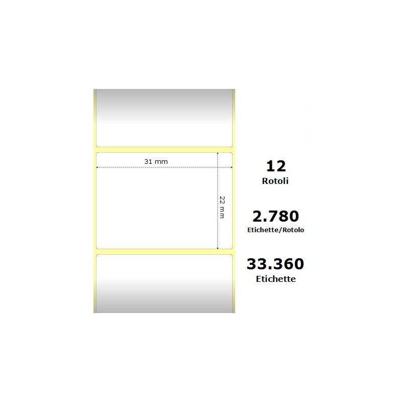 White 31x22mm,2780 Et/Rotolo Z-2000D,1.2x0.9x1Core, 12 Rolls White 31x22mm,2780 Et/Rotolo Z-2000D,1.2x0.9x1Core, 12 Rolls