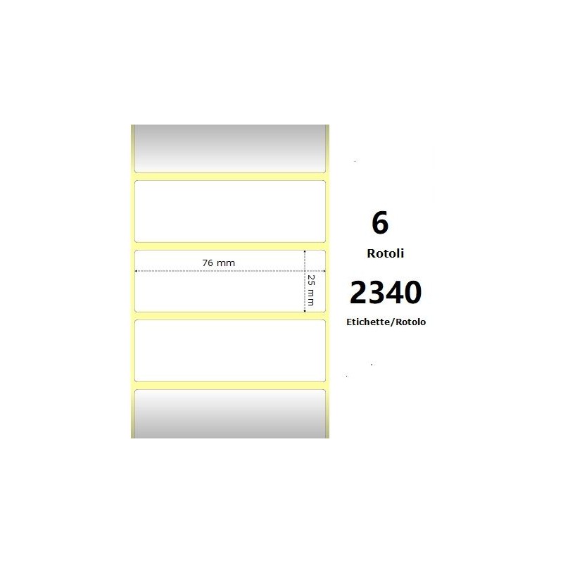 White 76x25mm,2340 Et/Rotolo Z-4000D, 3x1x1 Core, 6 Rolls White 76x25mm,2340 Et/Rotolo Z-4000D, 3x1x1 Core, 6 Rolls