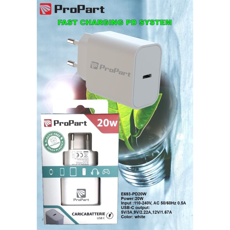 Caricabatteria 20 Watt PD presa USB-C Modello E693-PD20W Caricabatteria 20 Watt PD presa USB-C Modello E693-PD20W