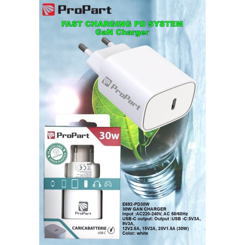 Caricabatteria 30 Watt PD Presa USB-C Modello E692-PD30W Caricabatteria 30 Watt PD Presa USB-C Modello E692-PD30W