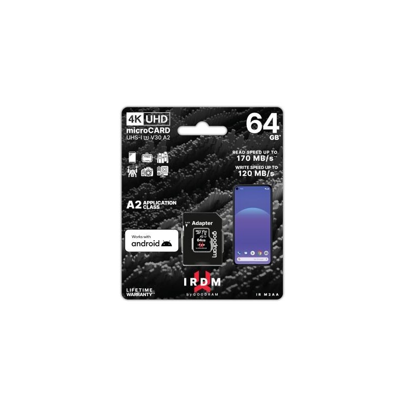 microSD IRDM by GoodRAM 64GB UHS I U3 A2 + adapter microSD IRDM by GoodRAM 64GB UHS I U3 A2 + adapter